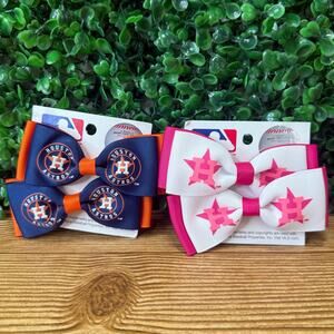 New Bundle Of Houston Astros Bow Pair Girls Hair Clips Pink Bow Great Gift MLB